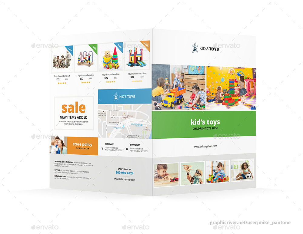 Toys Store Bifold / Halffold Brochure, Print Templates GraphicRiver